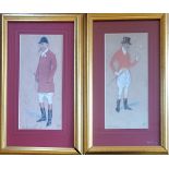 A PAIR OF EARLY 20TH CENTURY WATERCOLOURS, PORTRAITS OF TWO HUNTSMEN Wearing g red tunics, titled