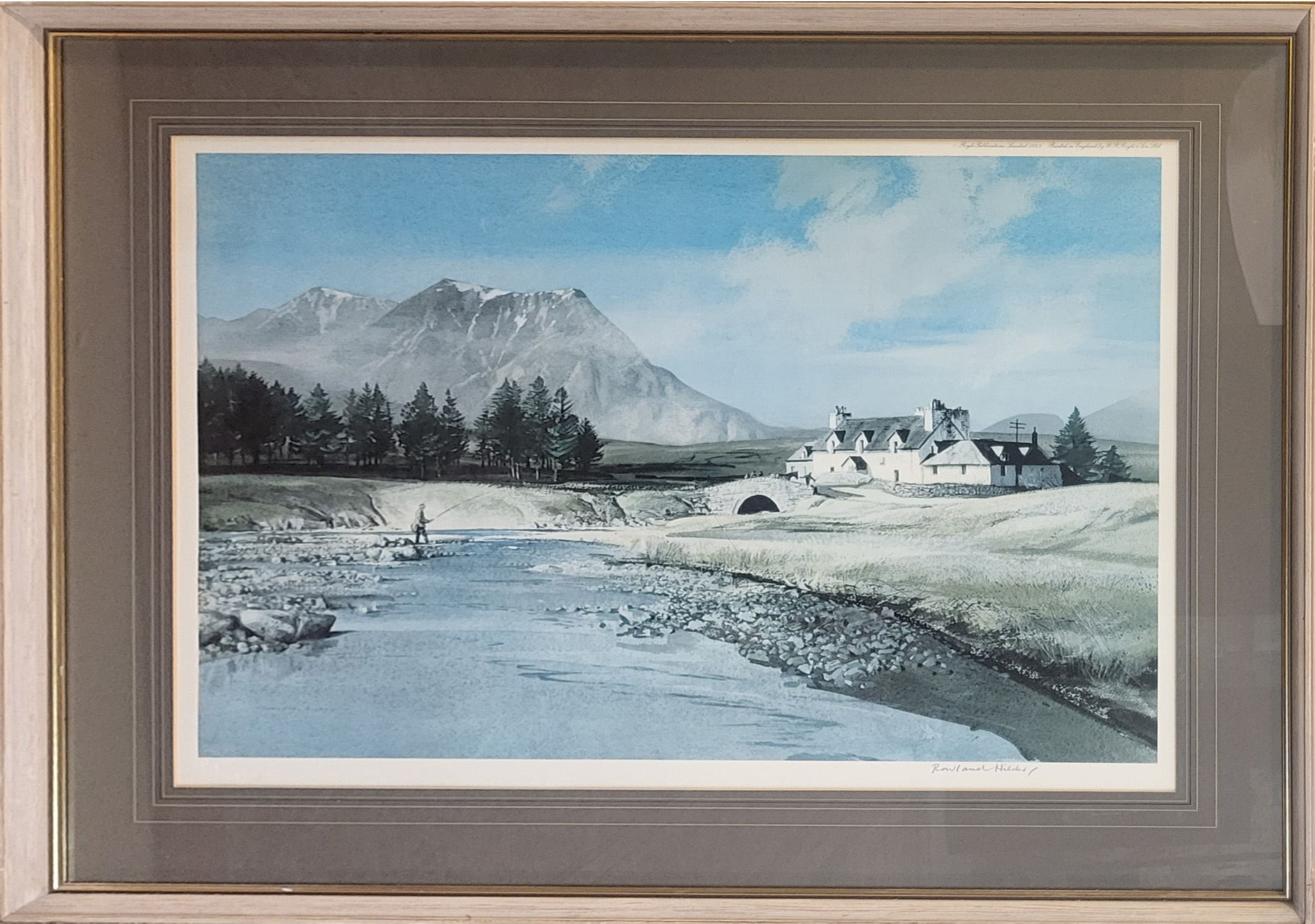 ROWLAND HILDER, FOUR SIGNED COLOURED LANDSCAPE PRINTS Mounted, framed and glazed. (83cm x 66cm)