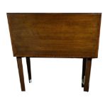 AN EDWARDIAN MAHOGANY AND SHELL INLAID DROP LEAF SUPPER/OCCASIONAL TABLE On square tapering legs,