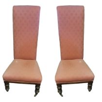 A PAIR OF VICTORIAN MAHOGANY PRIE DIEUX CHAIRS Having upholstered frame and turned legs. (approx