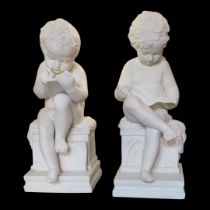 AFTER ANTONIO CANOVA, 1757 - 1822, A PAIR OF PARIAN PORCELAIN FIGURES Two putti reading and