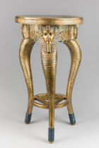 A MODERN ANCIENT EGYPTIAN THEME SCULPTURAL SIDE TABLE. Cast in quality resin, hand-painted with faux