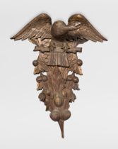 AN ANTIQUE SWISS BLACK FOREST CARVED WOOD EAGLE WALL RELIEF.
