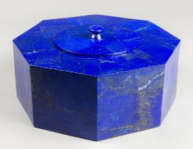 A LARGE LAPIS LAZULI OCTAGON BOX (h 15cm x w 31cm x d 31cm)