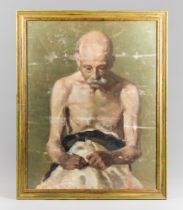 A 19TH CENTURY ITALIAN TEMPERA ON CANVAS STUDY OF AN ELDERLY GENTLEMAN. The framed and glazed
