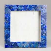 A LAPIS LAZULI PICTURE FRAME ON WHITE MARBLE (h 29cm x w 28.5cm x d 8cm)