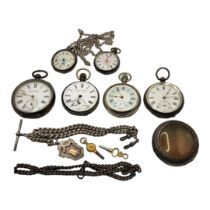 KENDAL & DENT, AN EARLY 20TH CENTURY .935 SWISS SILVER POCKET WATCH, TOGETHER WITH FIVE 20TH CENTURY
