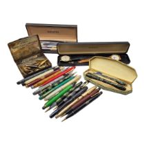 A COLLECTION OF VINTAGE MECO PENCILS, TOGETHER WITH A COLLECTION OF PENS, NAMES COMPRISING OSMIROID,