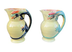 BURLEIGH WARE, POTTERY, TWO ART DECO DRAGON JUGS, SHAPES 7013, CIRCA 1935 All having yellow