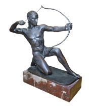 RUDOLF KAESBACH, 1873 - 1955, GERMAN, A BRONZE SCULPTURE TITLED ‘THE ARCHER’ Showing a kneeling