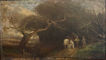 WILLIAM JOSEPH SHAYER BRITISH, 1811 - 1891, A 19TH CENTURY OIL ON BOARD Woodland landscape, huntsman