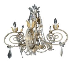 A DECORATIVE 20TH CENTURY GILT METAL AND BEADED GLASS VENETIAN DESIGN CHANDELIER With six