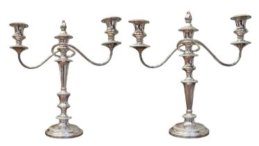 ELLIS & CO., LARGE PAIR OF SOLID SILVER CANDELABRAS, HALLMARKED BIRMINGHAM 1963. Having reeded and