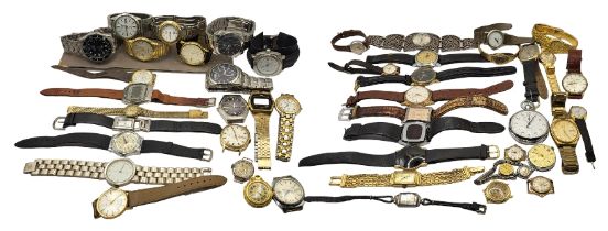 A LARGE COLLECTION OF VINTAGE AND LATER MENS AND WOMENS WRISTWATCHES. NAMES INCLUDE SEIKO, PRIORA,