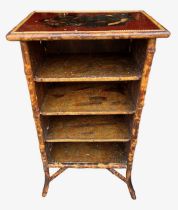 A 19TH CENTURY AESTHETIC’S MOVEMENT LACQUERED BAMBOO BOOKCASE H92cm x d38.5cm x w53.5cm