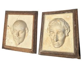 A PAIR OF 19TH CENTURY VICTORIAN PLASTER PLAQUES SHOWING THE PORTRAITS OF WILLIAM SHAKESPEARE AND