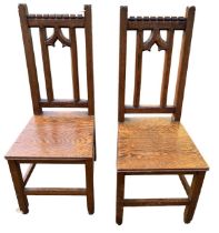 MANNER OF AUGUSTUS WELBY NORTHMORE PUGIN, A PAIR OF 19TH CENTURY CARVED OAK GOTHIC REVIVAL HALL