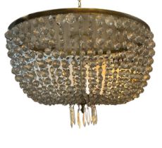 A LARGE FRENCH GILT METAL AND GLASS BASKET CHANDELIER. (drop 40cm x diameter 60cm)