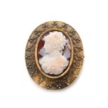 A gold hardstone cameo brooch,