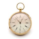 A Victorian 18ct gold key wound open faced chronograph pocket watch,