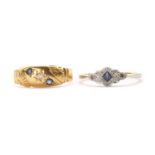 An 18ct gold sapphire and diamond three stone ring,