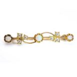 An Art Nouveau gold opal and diamond bar brooch,