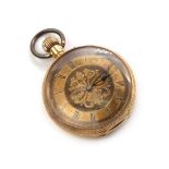 A gold pin set top wind open faced fob watch,