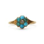 A Victorian gold diamond and turquoise daisy cluster ring,