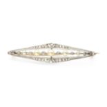 A platinum Art Deco pearl and diamond brooch,