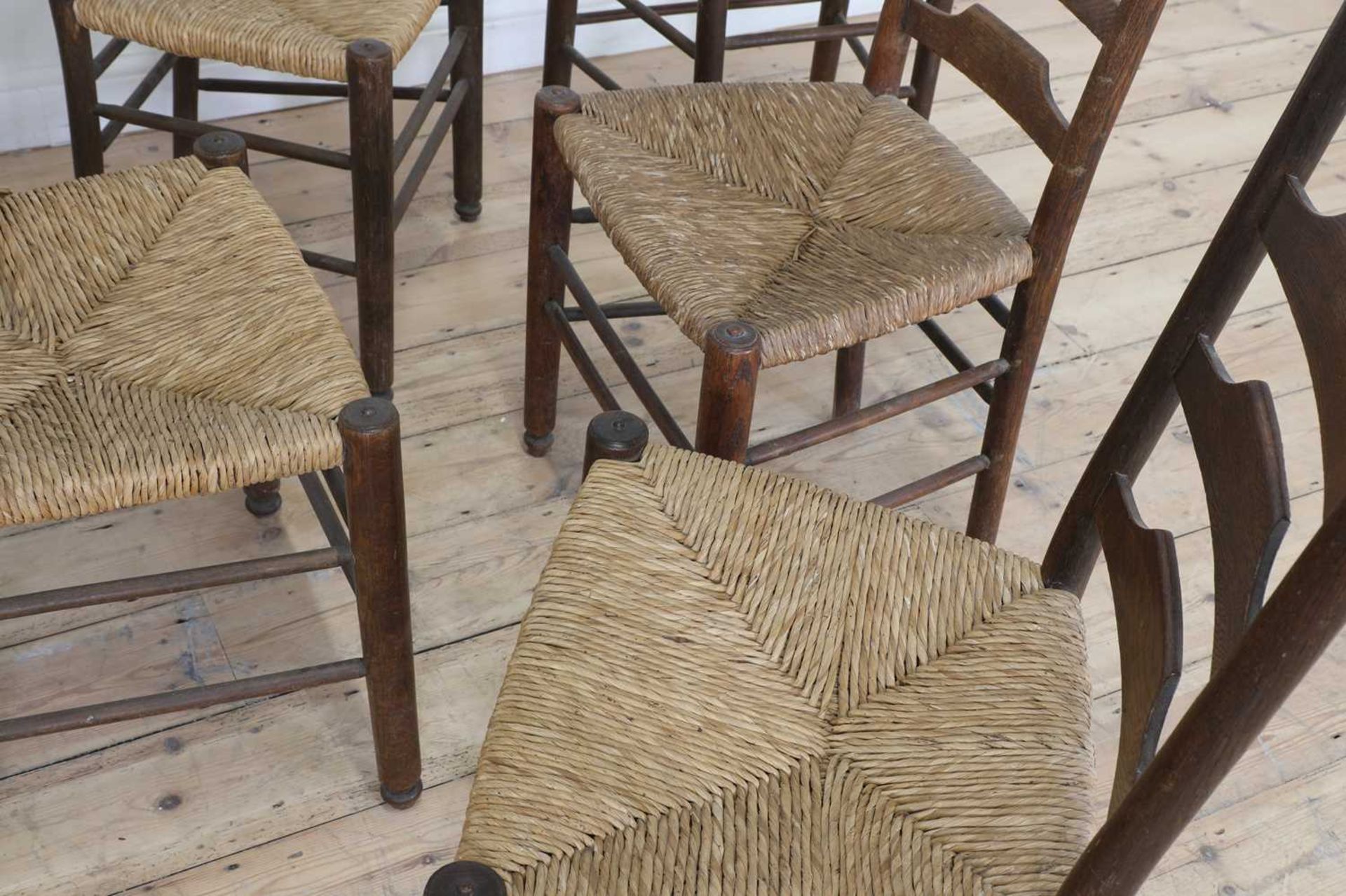 A set of six Heal's oak ladder-back chairs, - Image 3 of 3