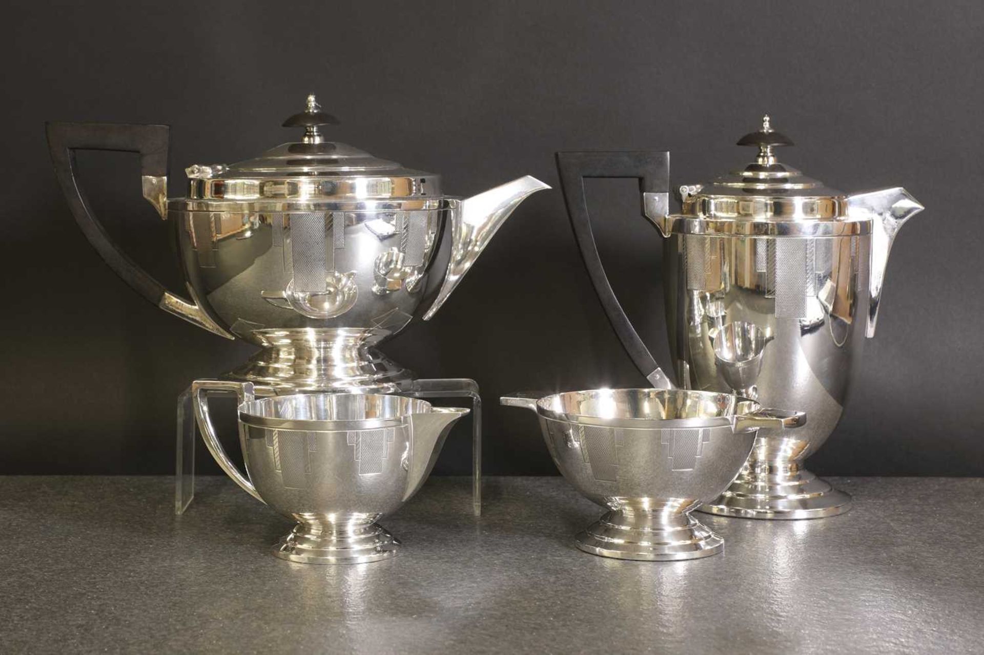 A Walker & Hall silver-plated four-piece tea set, - Image 2 of 3