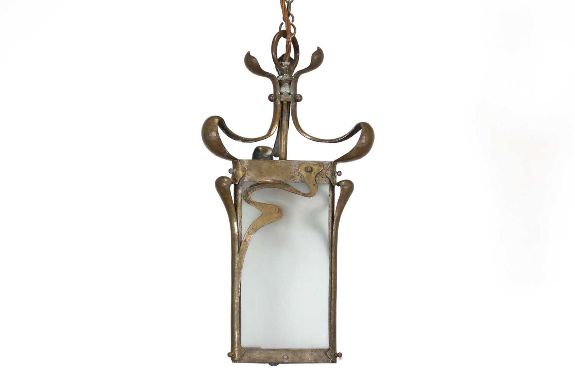 An Arts and Crafts brass hanging lantern, - Bild 2 aus 2