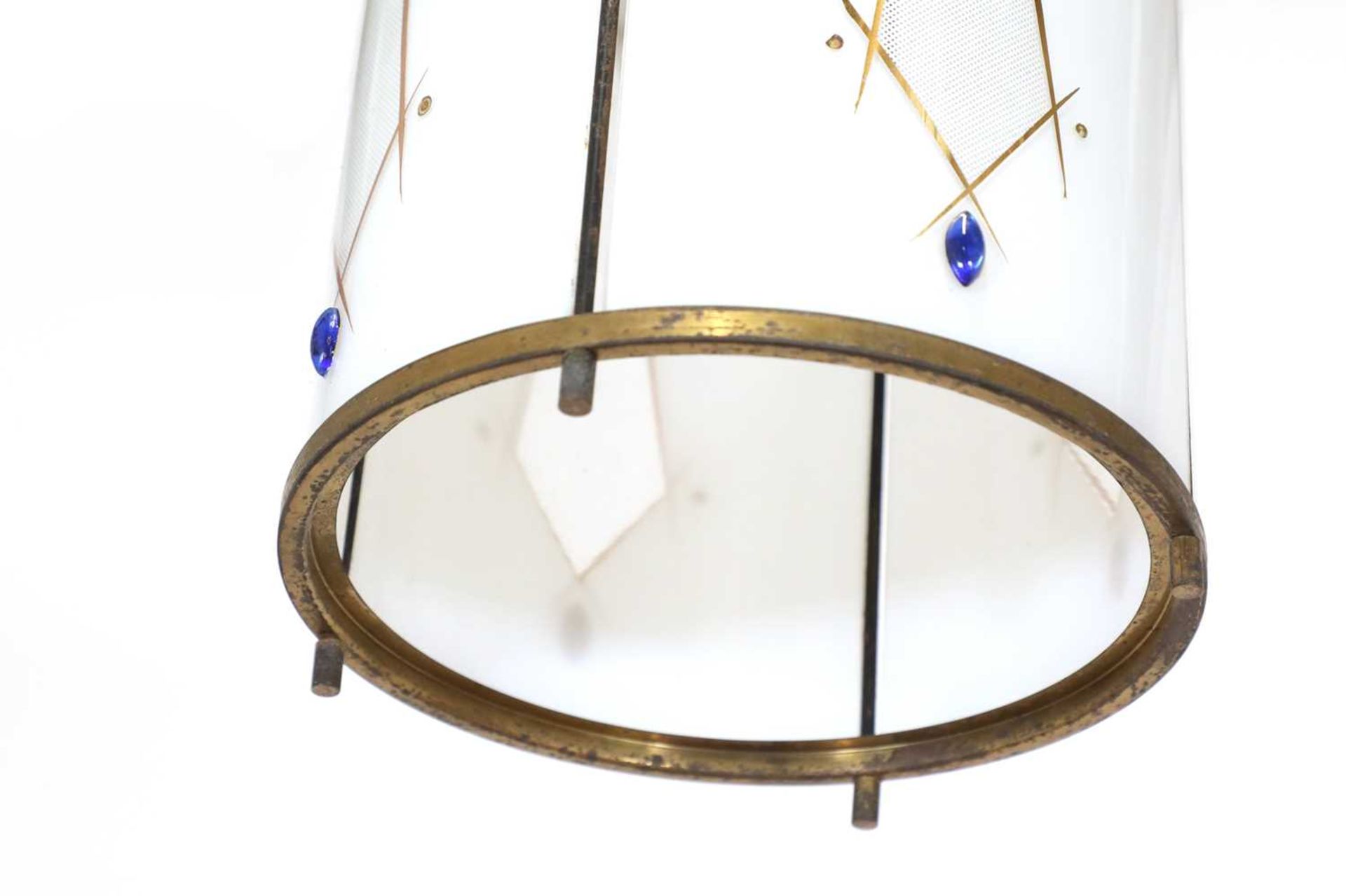 An Italian glass and brass hanging drum lantern, - Bild 2 aus 2