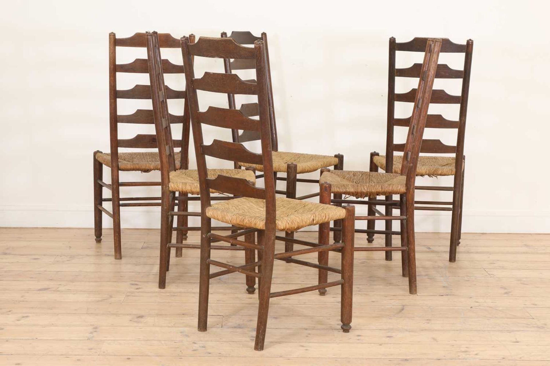 A set of six Heal's oak ladder-back chairs, - Image 2 of 3