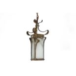 An Arts and Crafts brass hanging lantern,