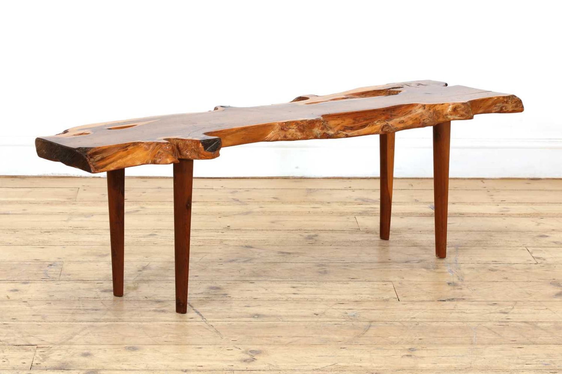 An English yew (Taxus baccata) plank-top coffee table,
