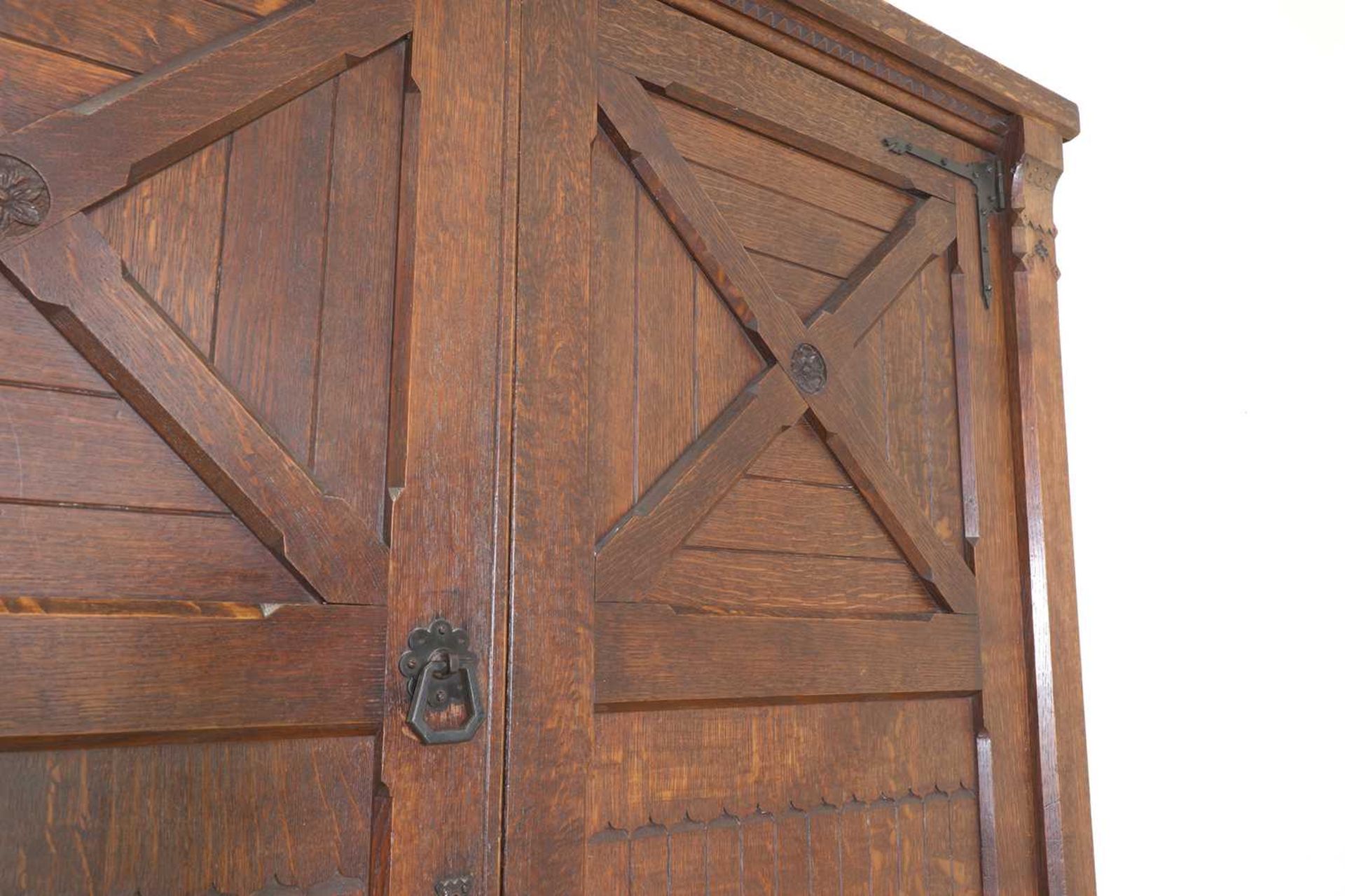 An Aesthetic Movement oak wardrobe, - Image 5 of 6