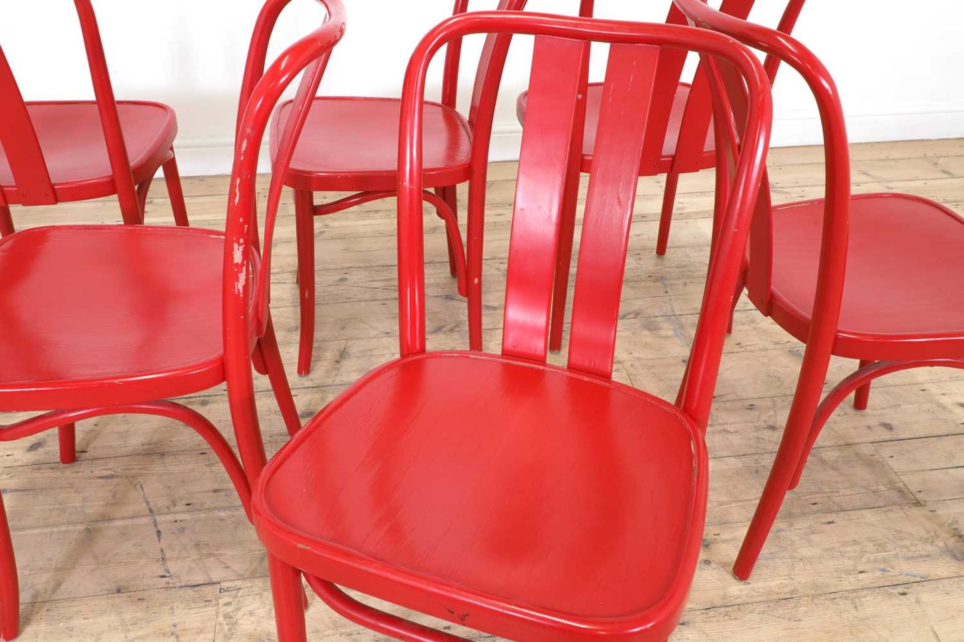 A set of six red 'Lena' bentwood chairs, - Image 4 of 4