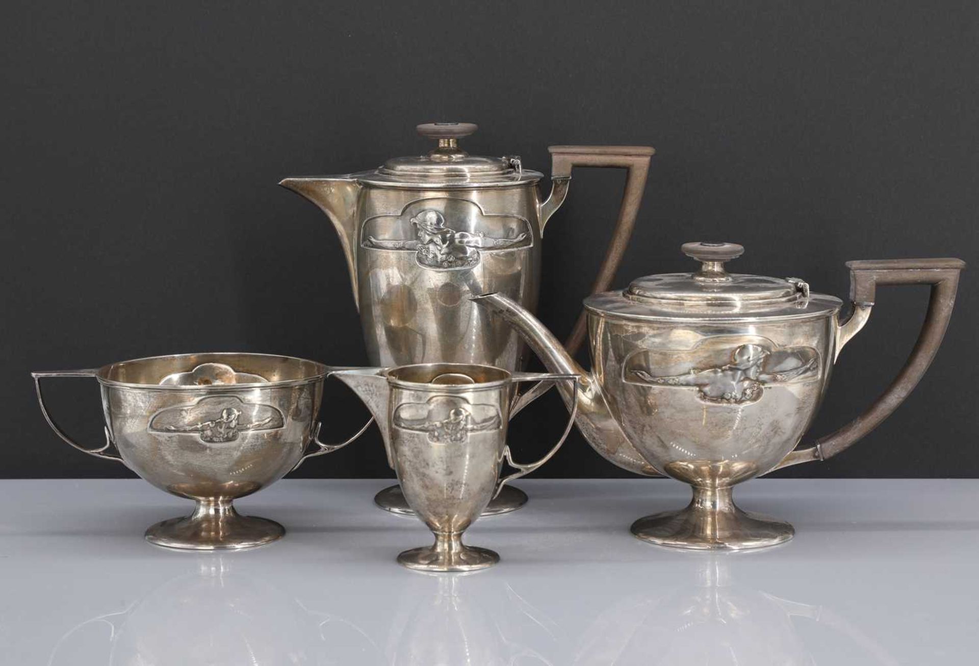 A Jugendstil four-piece silver tea service,