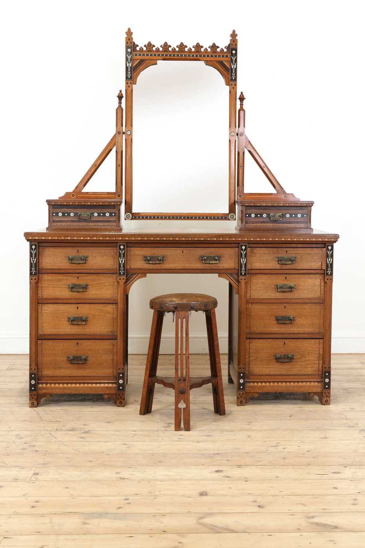 An Aesthetic walnut inlaid dressing table,