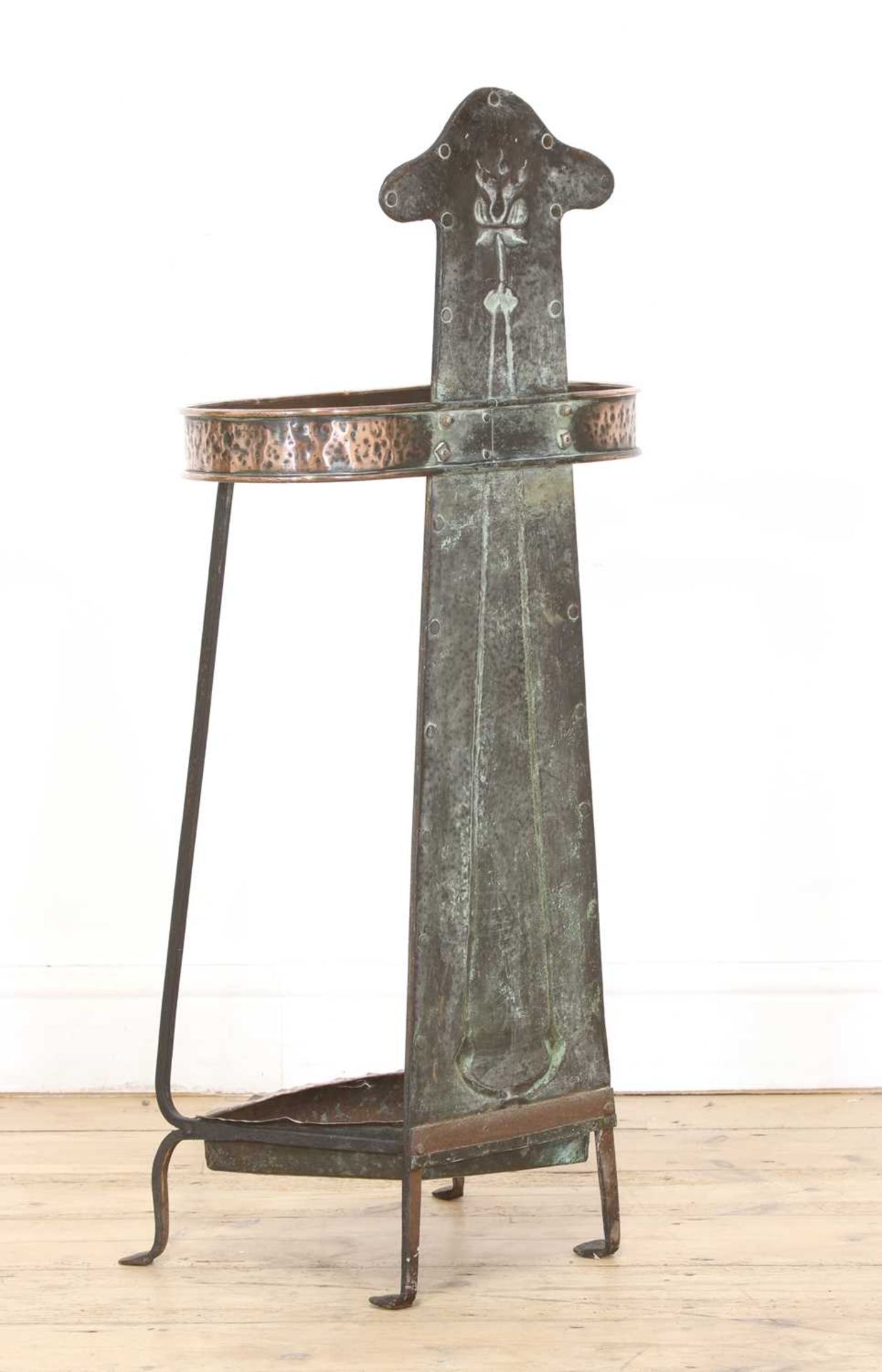 An Arts and Crafts copper and wrought iron umbrella stand, - Image 3 of 4