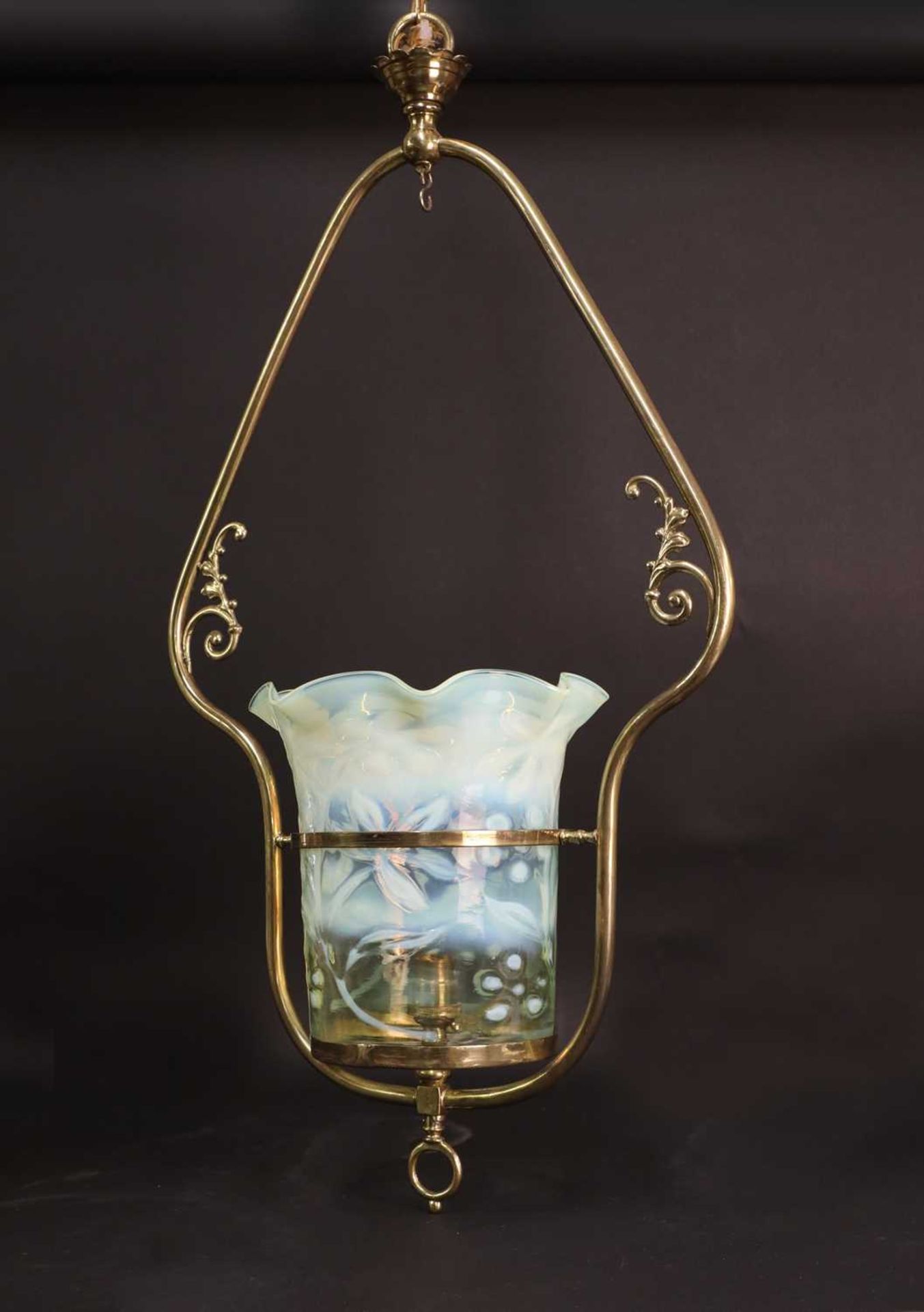 An Arts and Crafts vaseline hanging ceiling light,