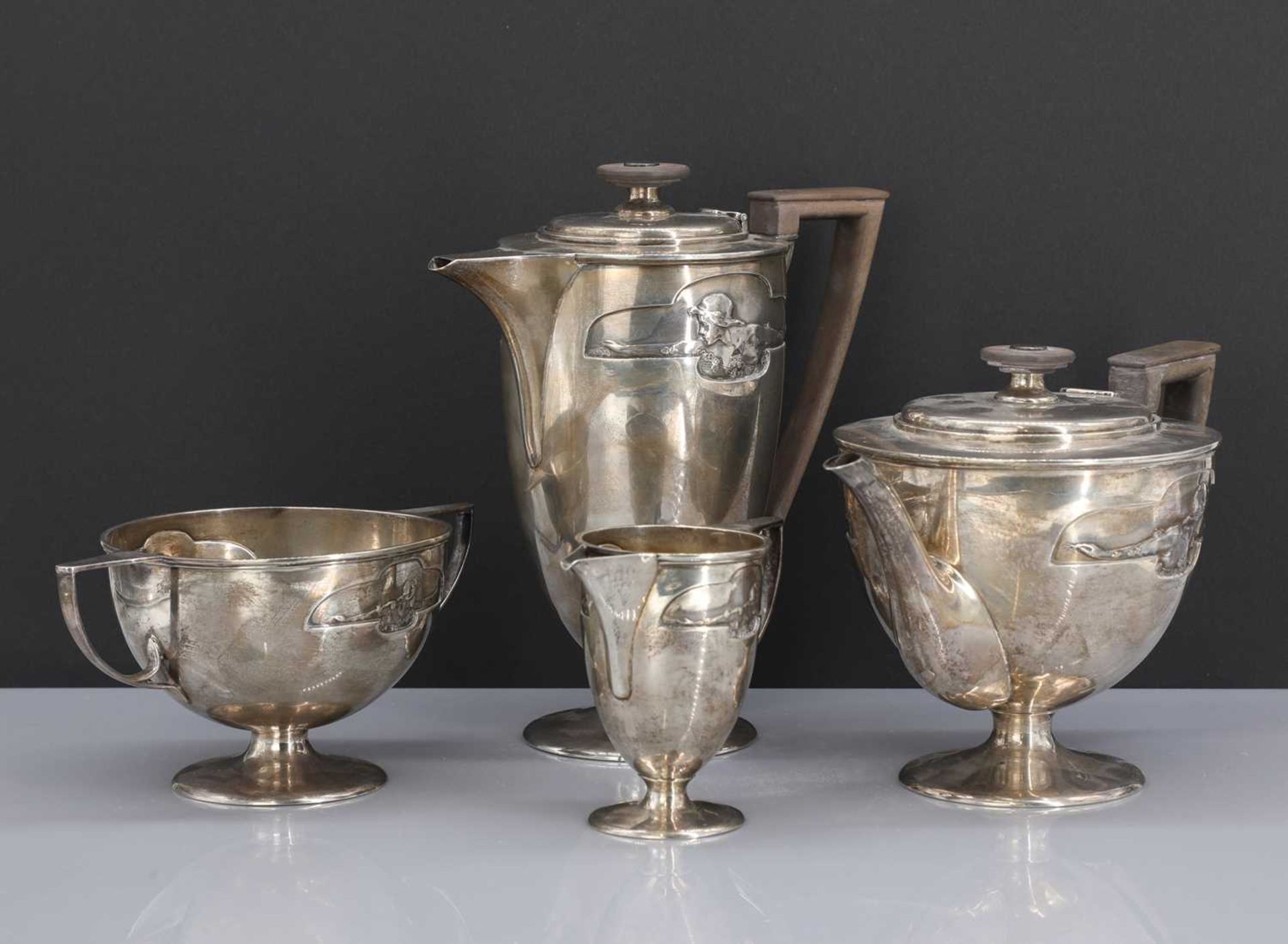 A Jugendstil four-piece silver tea service, - Image 2 of 4