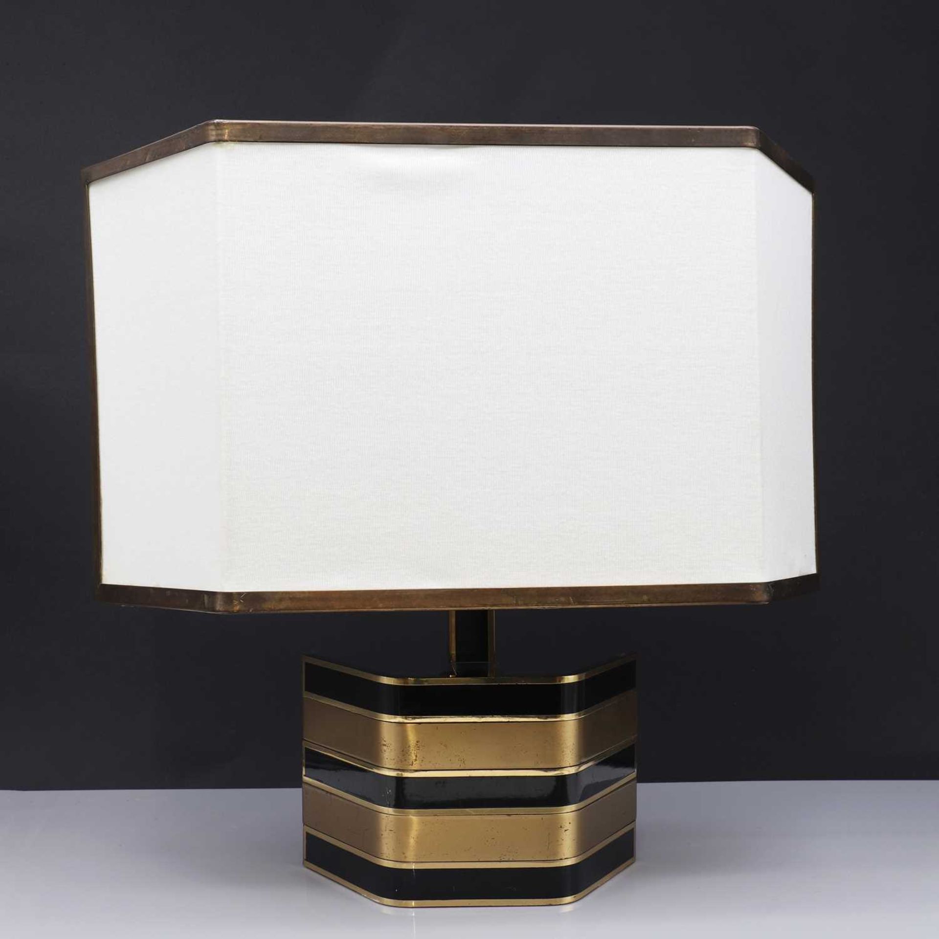 A Romeo Rega lacquered brass and enamelled table lamp,