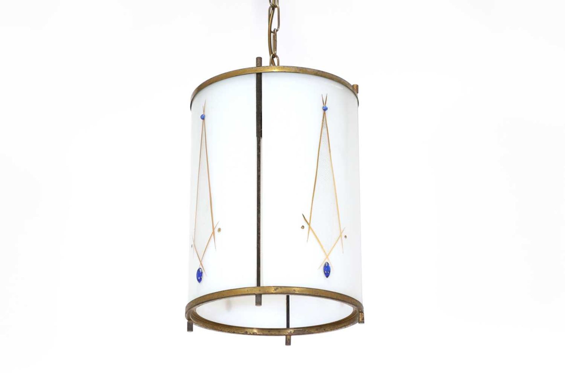 An Italian glass and brass hanging drum lantern,