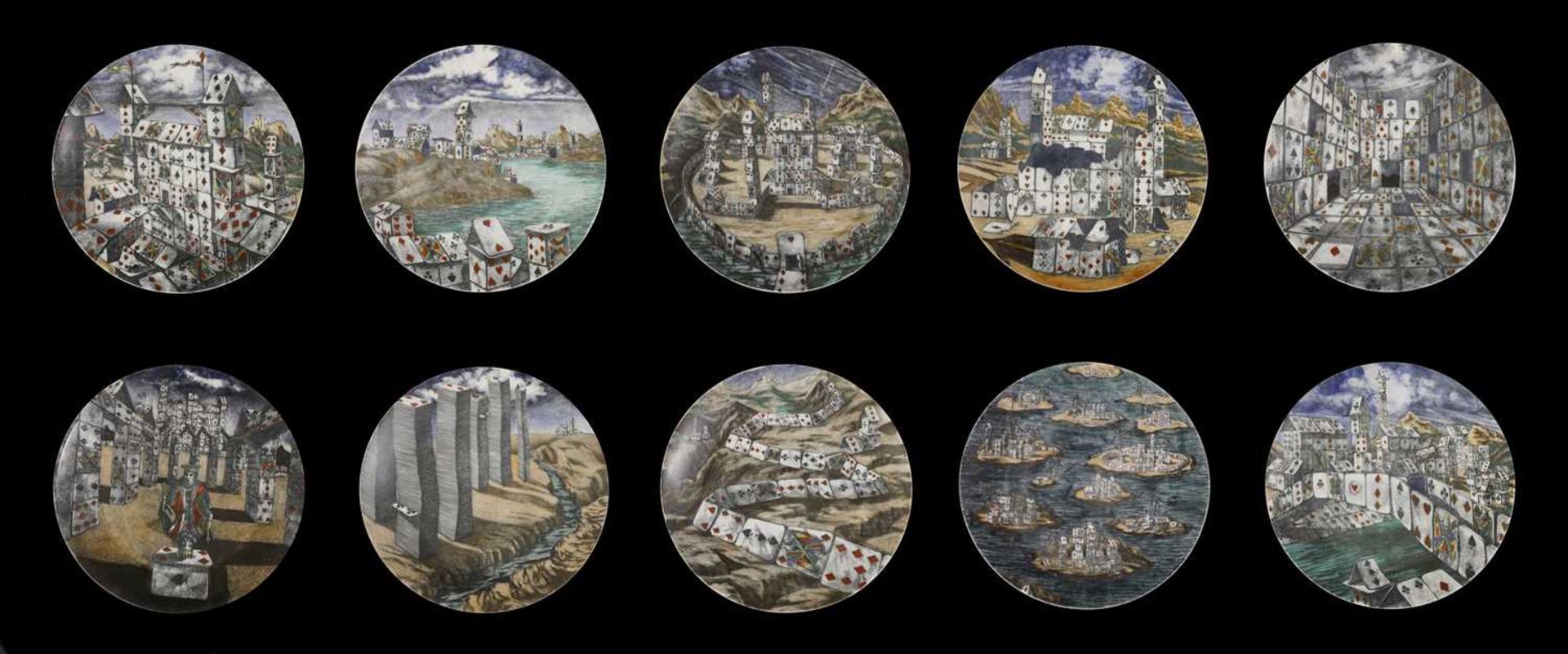Ten 'Città di Carte' (City of Cards) porcelain plates,