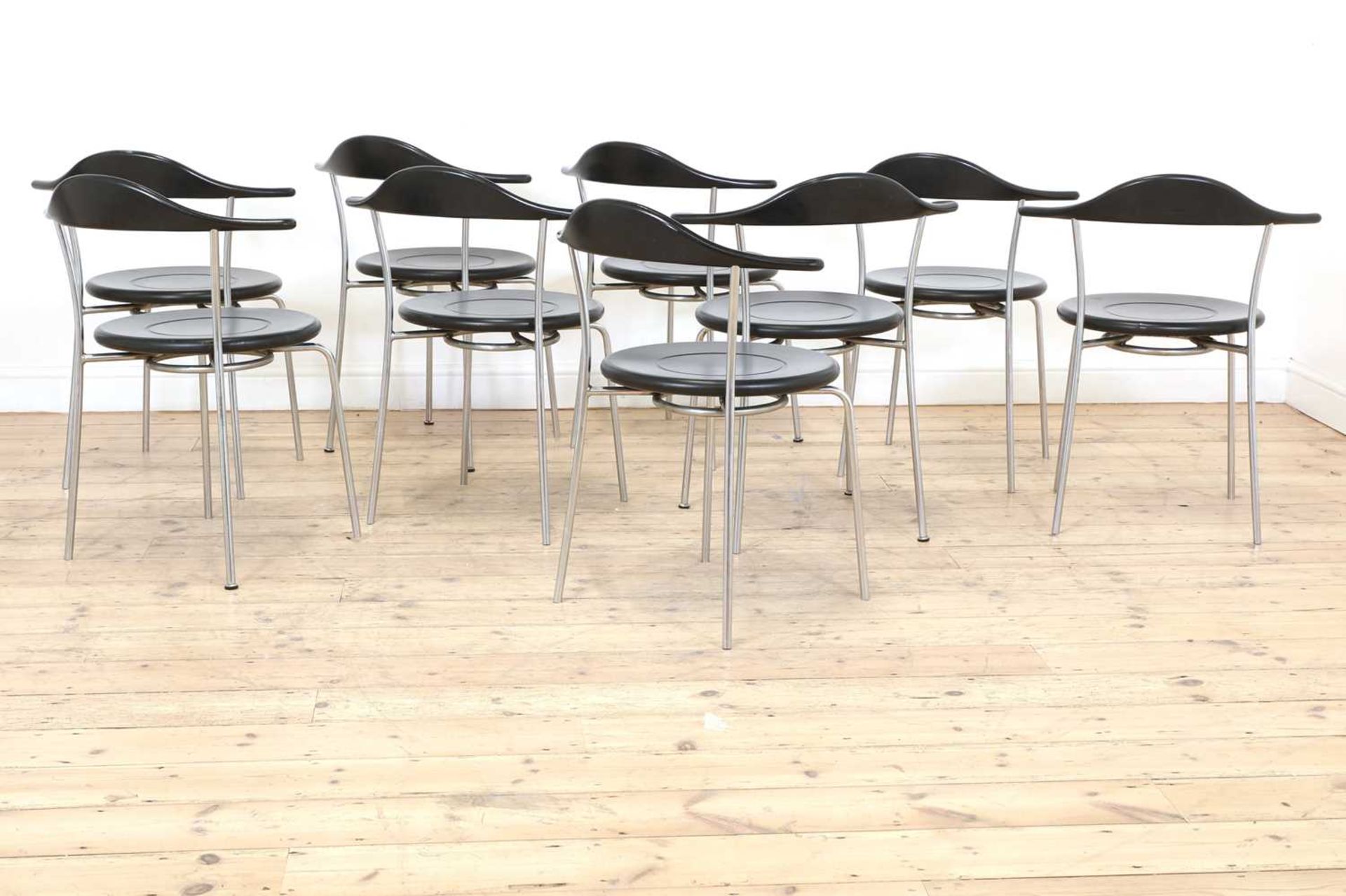 Nine Danish ebonised chairs, - Image 2 of 4