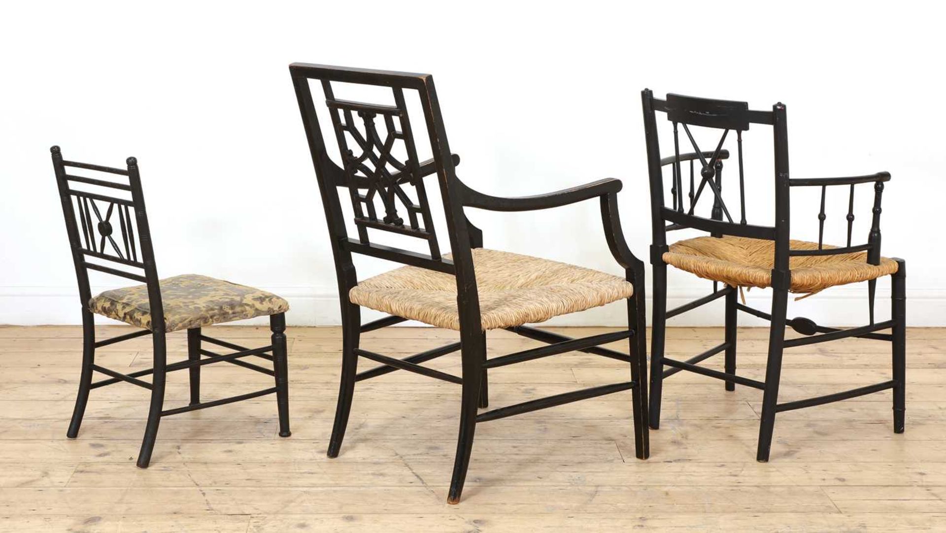 Two ebonised armchairs and a child's chair, - Image 3 of 3
