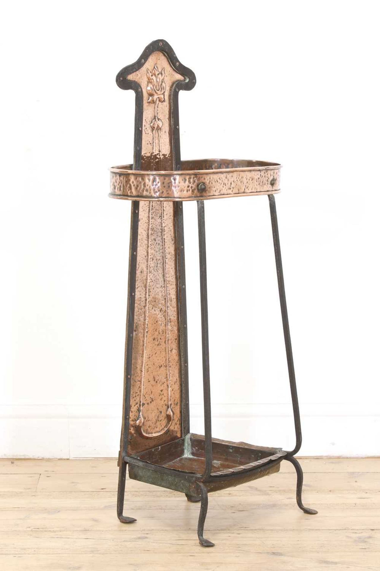 An Arts and Crafts copper and wrought iron umbrella stand, - Image 2 of 4