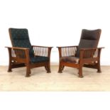 Two similar Arts and Crafts oak loungers,